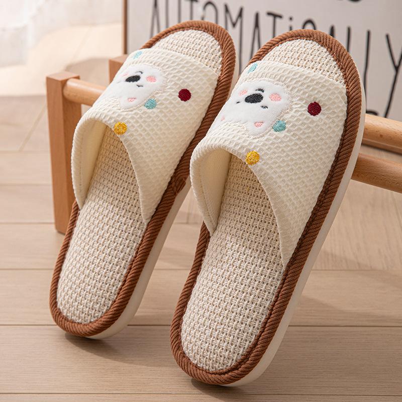 Linen breathable slippers women's four seasons indoor home non-slip deodorant silent soft bottom couple household floor mopping men