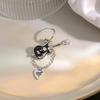 Personalized Y2K Black Guitar Chain Earrings, Sweet And Cool Peach Heart Pendant Earrings, Premium Earrings.