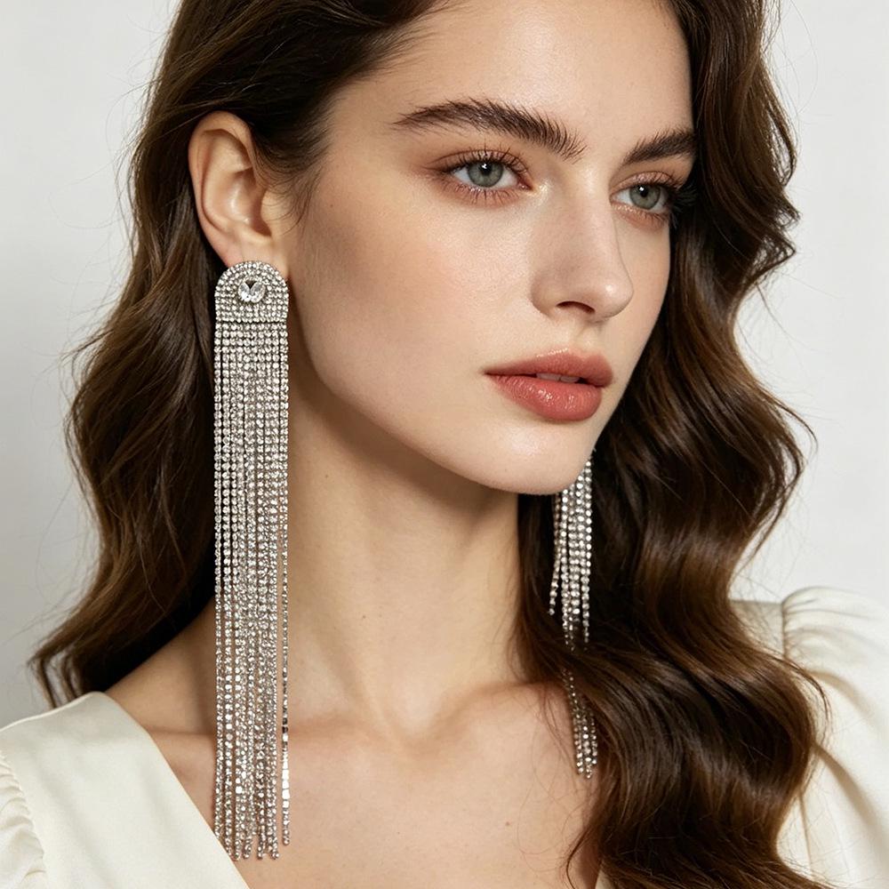 Elegant Rhinestone Waterfall Tassel Earrings for Evening & Bridal Wear