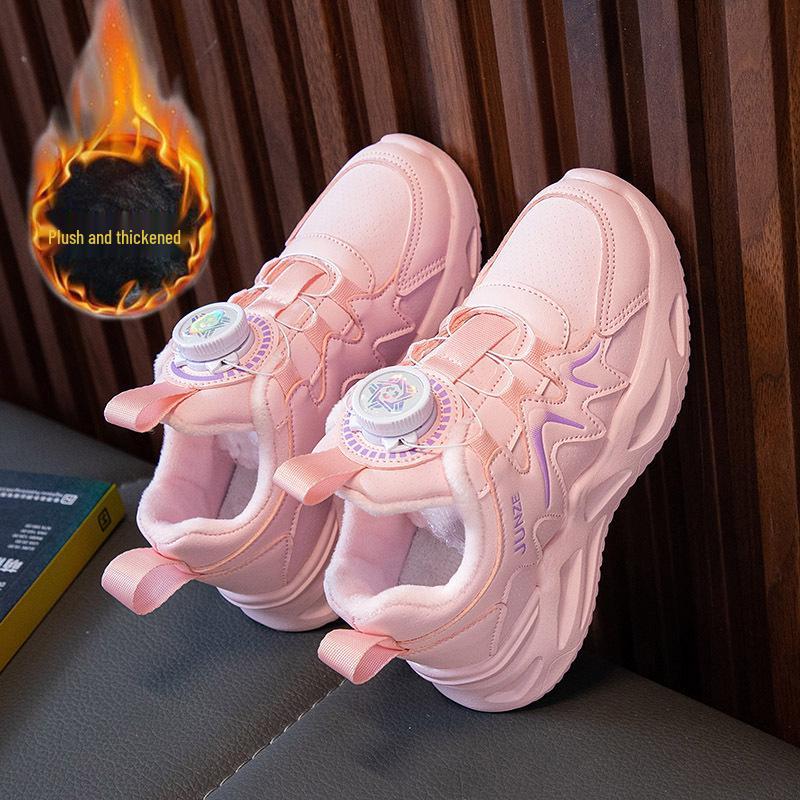 2024 Spring Girls' Spinning Button Sports Shoes - Trendy Dad Style, Soft Sole, White for Kids