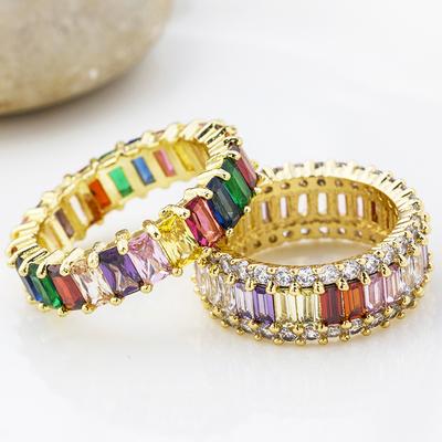 AIBEF  Bohemian Colorful Rhinestone Copper Zircon Rainbow Ring Charm Jewelry Women Wedding Anniversary 6 Style Lover Gift