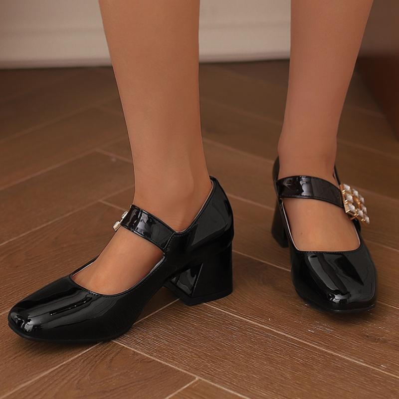 Fashion Elegant Medium Heels Mary Janes Shoes Straps Red Black White Women's Heeled Party Office Wedding Shoes Large Size