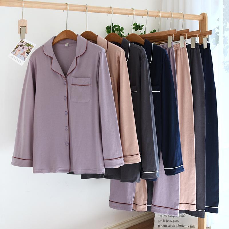 "Unisex-Langarm-Pyjama-Set aus Baumwolle - Leichte, einfarbige Strickjacke in Übergröße"