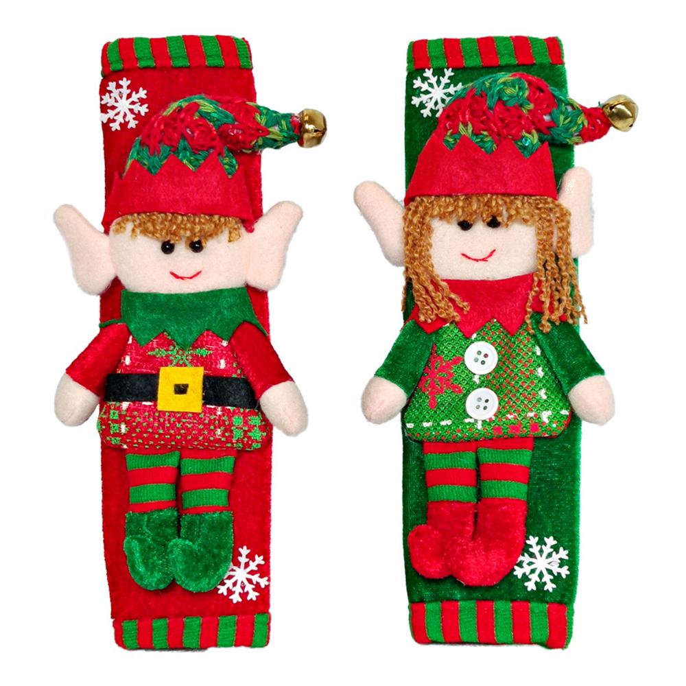 

1 Pair Xmas Refrigerator Door Handle Cover Christmas Elf Design Fridge Handle Decorative Gift Cover A