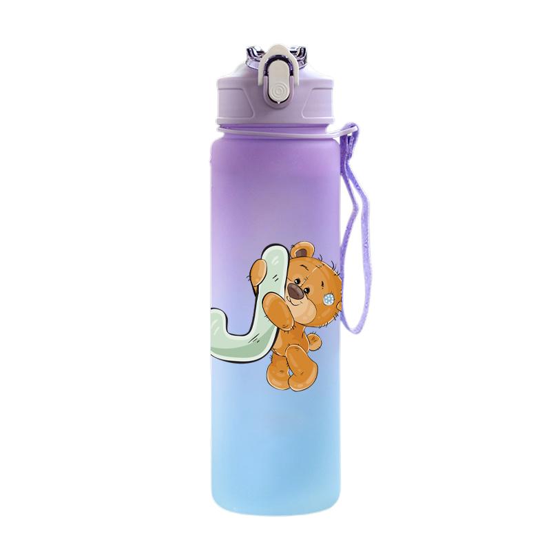 Cartoon Letter Printed Lovely A-Z 750ml Water Bottle Large Capacity Drinking Cup Portable Outdoor Sports Water Cup Children Gift