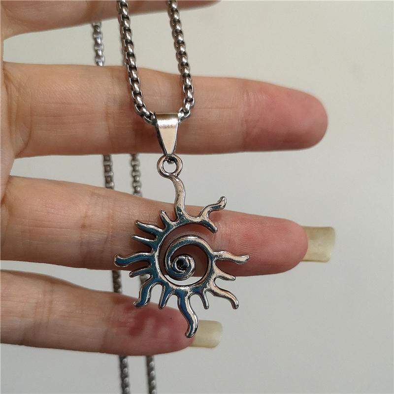 Silver Color Spiral Vortex Sun Pendant Long Chain Necklace For Women Men Punk Rock Charm Hip Hop Vintage Grunge Goth Accessories