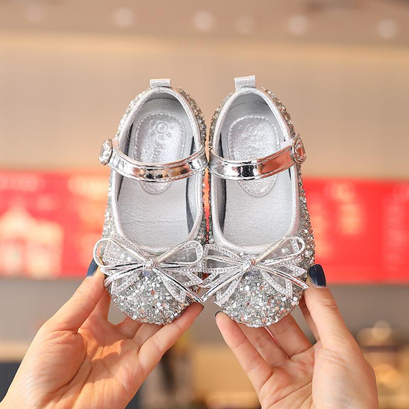 Newest Children Leather Shoes Baby Girls Rhinestone Butterfly Princess Party Dance Shoes Student Kids Performance Flats 21