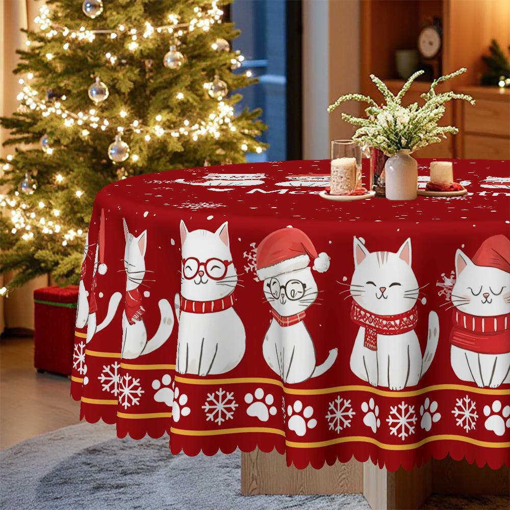Christmas Cat Pattern Tablecloth, Round Table Square Table Cover Towel, Waterproof And Oil-Proof Dining Table Cloth, Coffee Table Dining Set