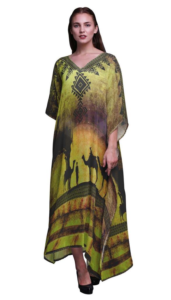 Phagun Camel Mughal Beach Kaftan Bikini Cover Up Womena    S Maxi Dress Long