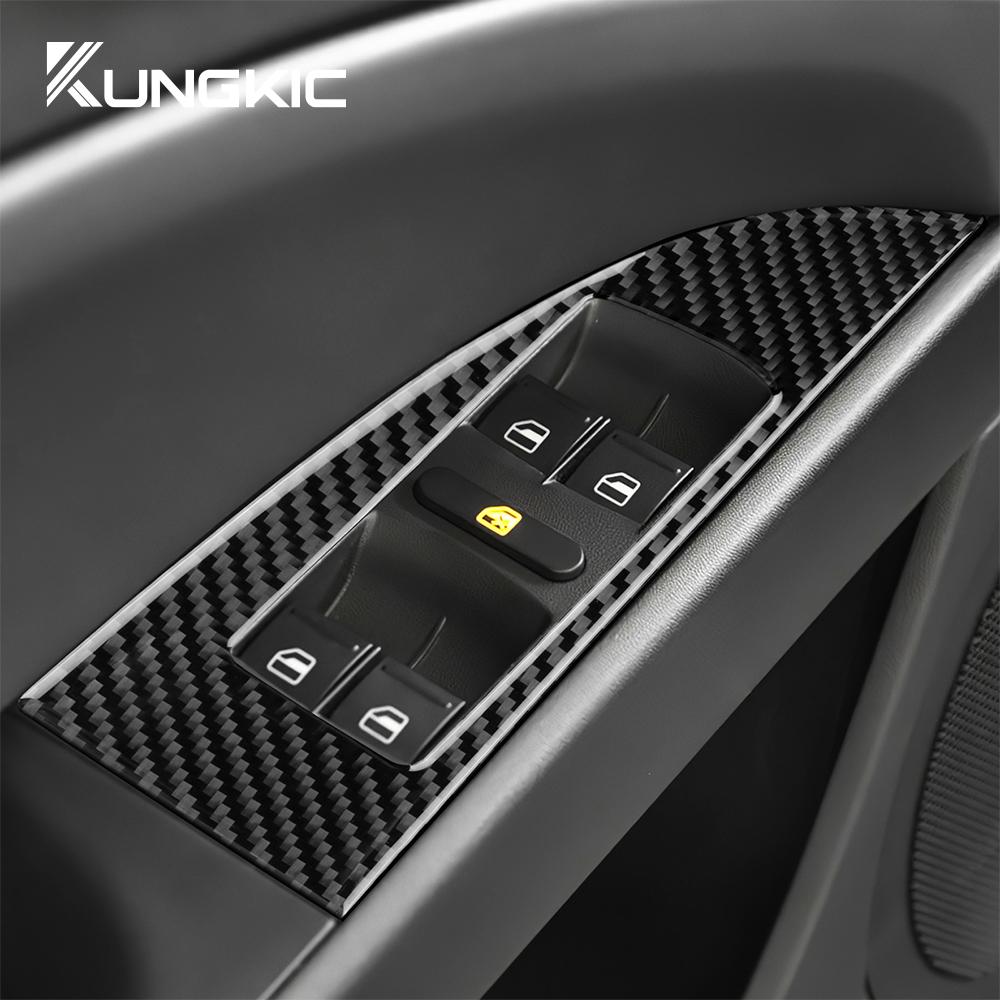 Real Soft Carbon Fiber For Seat Leon 2005 2006 2007 2008 2009 2010 2011 2012 Car 4-Door Window Button Panel Sticker Accessories