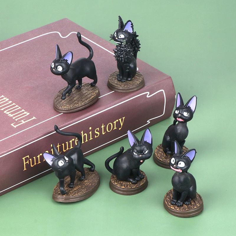 6 Pcs Black Cat Animal Dolls Anime Figures Cute Desktop Decor Car Ornaments