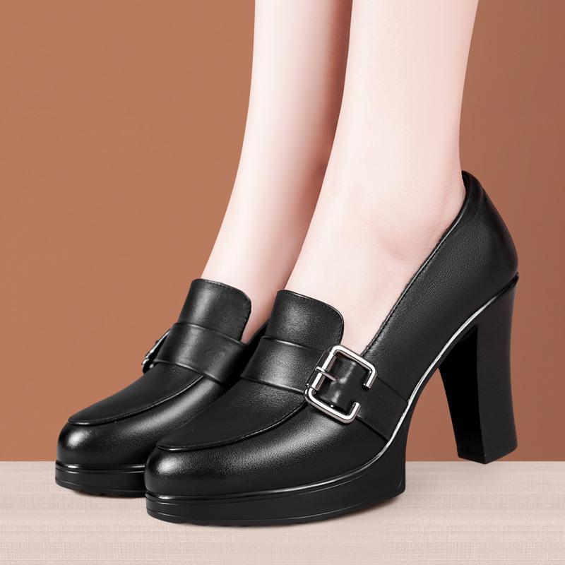 

5см 7см 9см Элегантные лоферы из мягкой кожи в британском стиле с глубоким вырезом, туфли на платформе, тренд 2025, весенние туфли на среднем блочном каблуке для офиса 41