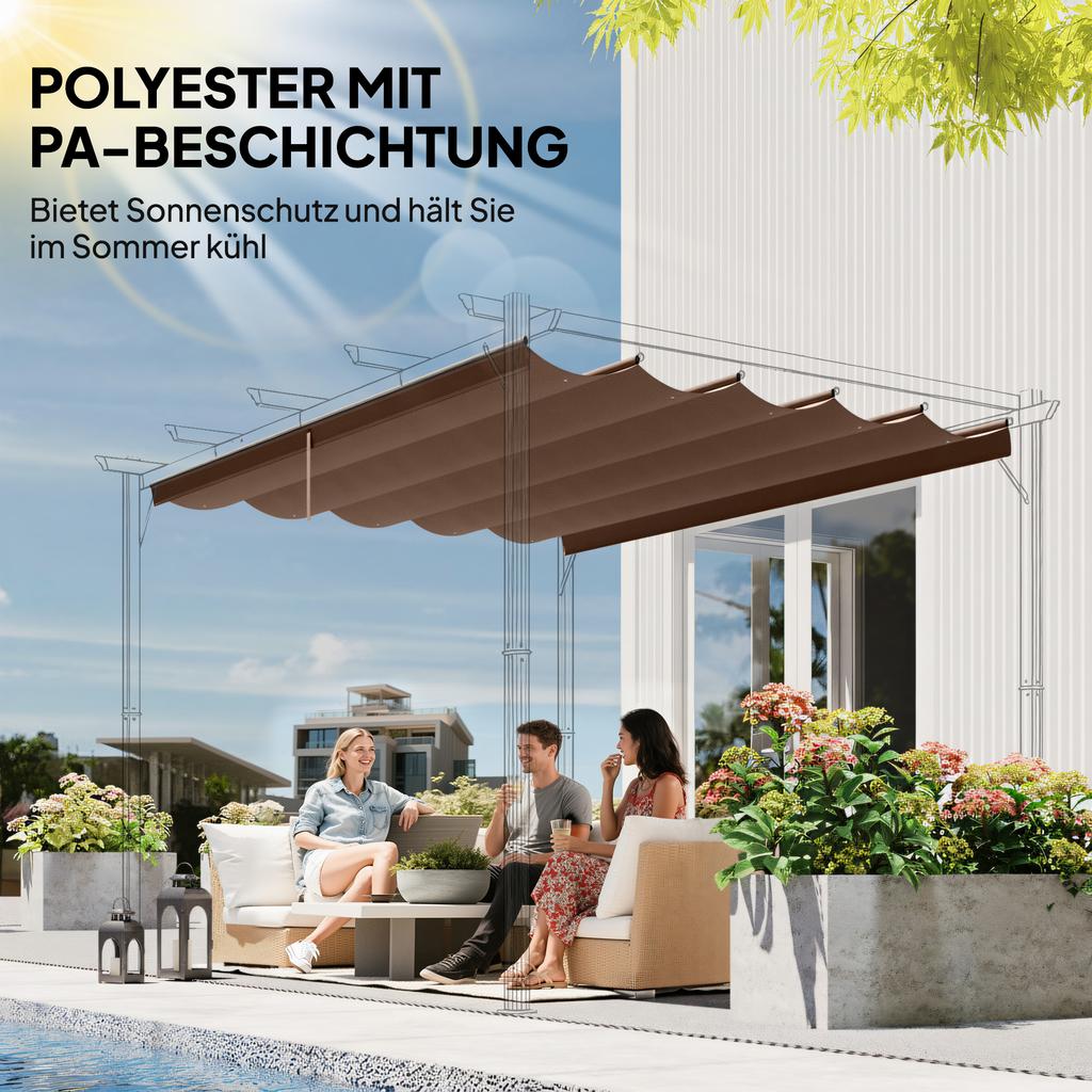 Einziehbare Pergola-Abdeckung, 2,55 x 2,5 m Ersatz-Markisenstoff für 3 x 3 m Gestell, Nur Dach, Braun
