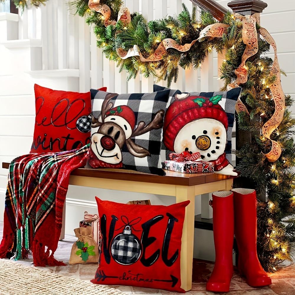 Festliche Weihnachtskissenbezüge: Schneemann-, Noel-, Hallo Winter- und Rudolph-Designs! Sofakissenbezug Neujahrs-Heimdekoration