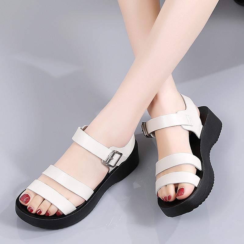 Fashion Women Wedge Sandals Fashion Hollow Cowhide Beach Sandals Ladies Non Slip Lightweight Platform Sandalias Mujer Casual Summer Shoe