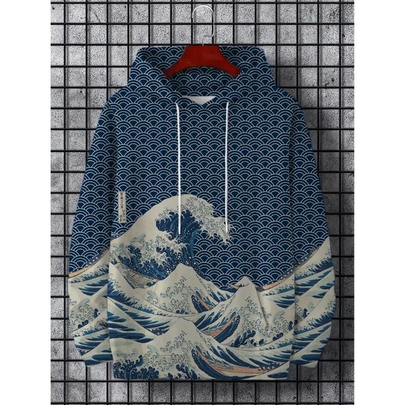 Zábavná japonská harajuku móda pánská mikina ležérní Y2k mikina pánská podzimní a zimní vzor mořské velryby sportovní mikina