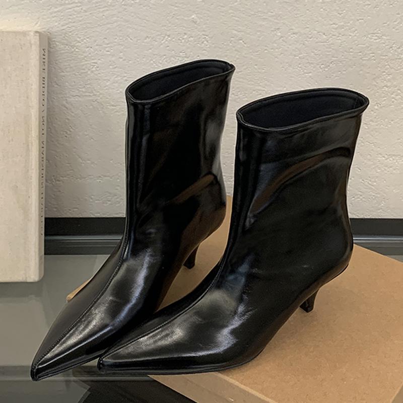 

Eilyken Зимние Новые Модные Короткие Ботильоны Женские Острый Носок Элегантный Тонкий Низкий Каблук Платье Женские Туфли-Лодочки 35 чёрный