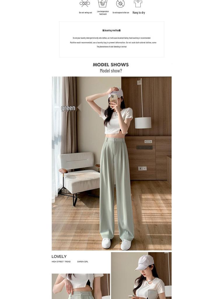 Women's Pink Ice Silk Loose High Waist Wide Leg Pants - Summer & Spring