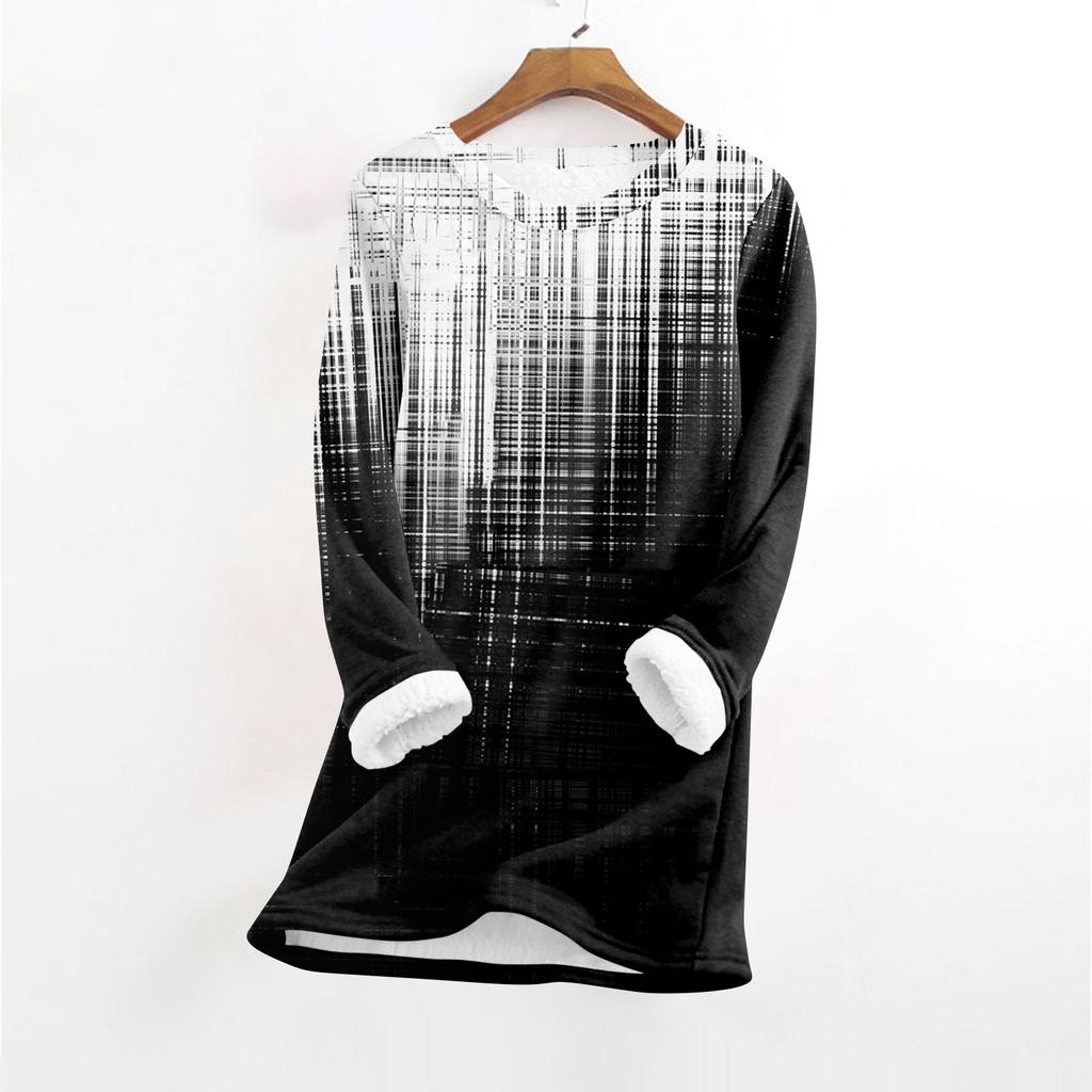 Women's Fashionable Printed Round Neck Long Sleeved Plush Warm Pullover Top