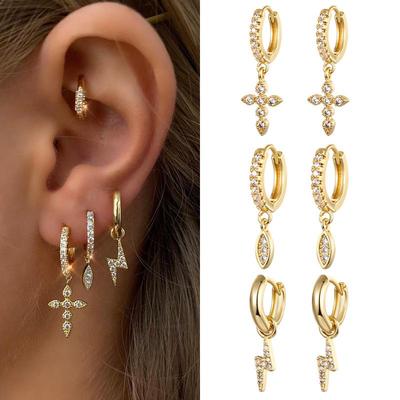Diamond-Studded Zircon Earrings - Ins Style Cross Earrings