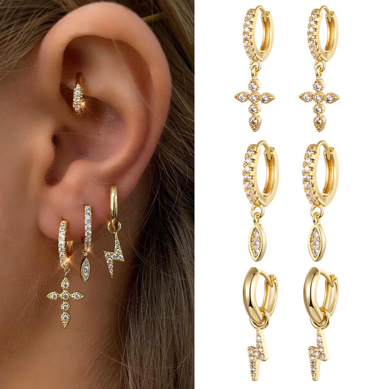 Diamond-Studded Zircon Earrings - Ins Style Cross Earrings