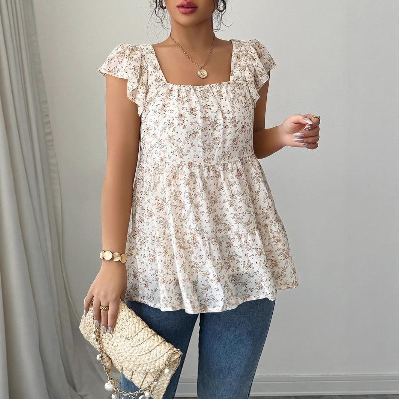 

Летние и весенние женские топы с простыми цветочными букетами в отпускном стиле и изысканным стилем XL абрикосовый