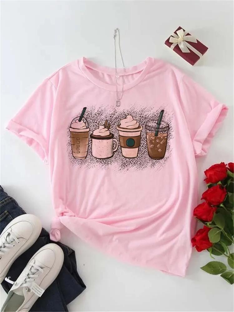 Women's T-shirt Korean Fashion Graphic Cup Print Women's Clothing T-shirts for Valentine's for Lovers Aesthetic Clothes Casual