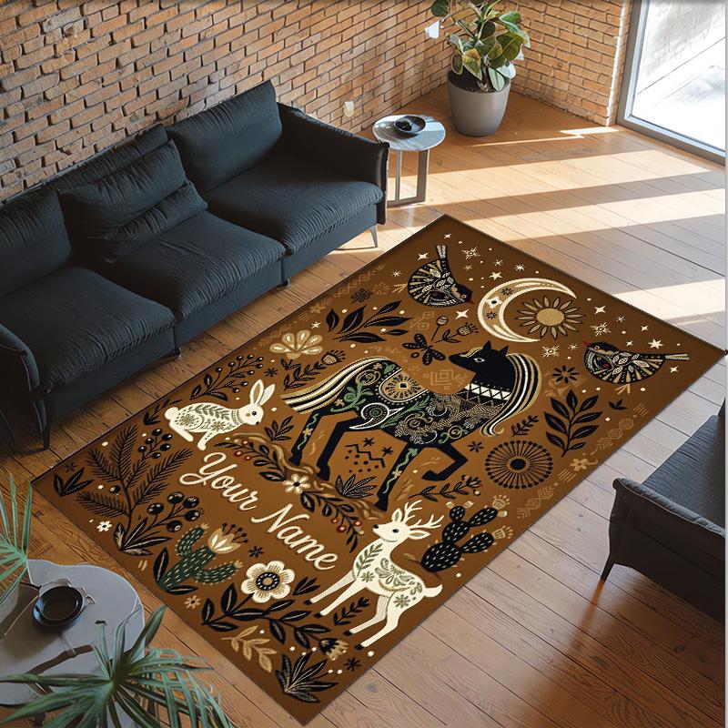 Forest Theme Crystal Velvet Floor Rug Personalized Custom Name Text Warm Carpet Home Decoration