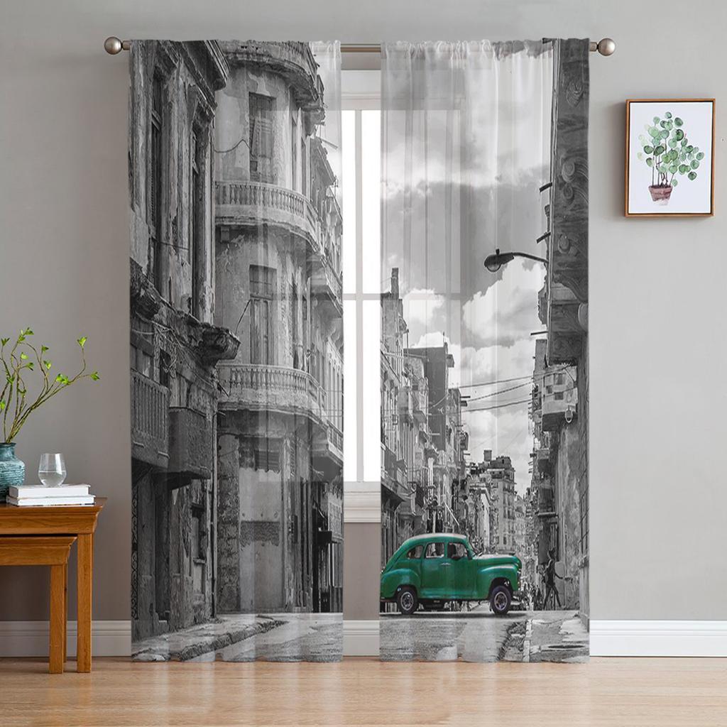 Cortinas de tule de luxo Lake Michigan City Dusk Sala de estar Cozinha Cortina de chiffon Quarto juvenil Cortina de saia de chão transparente