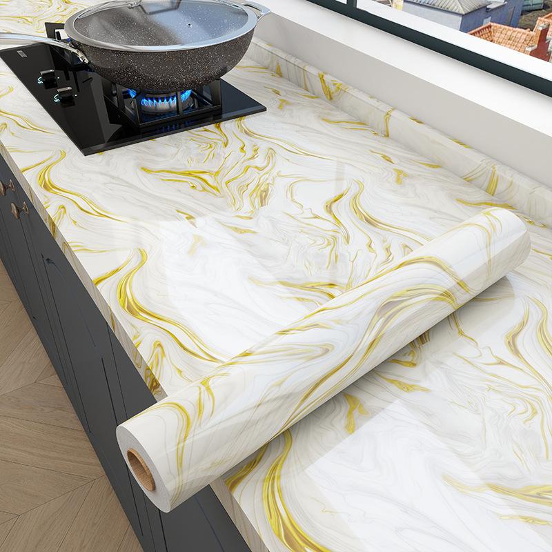 Thickened Waterproof Oil-Proof Self-Adhesive Marble Kitchen Stickers for Countertops and Stovetops