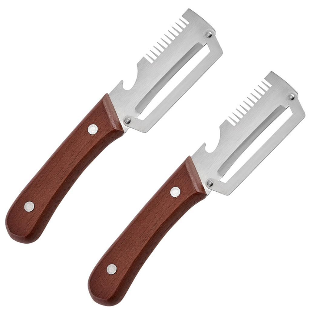 Pelapatate in Acciaio Inossidabile 3 in 1 Coltello da Pelatura Dentato Strumenti da Cucina con Manico in Legno e Apribottiglie