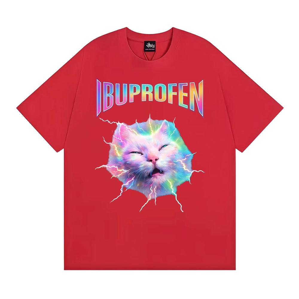 IBUPROFEN Funny Cat Meme Vintage Tee Shirt Unisex WOMEN Hot Sale Harajuku Fashion Streetwear Tshirt Summer Loose Oversized T Shirt S
