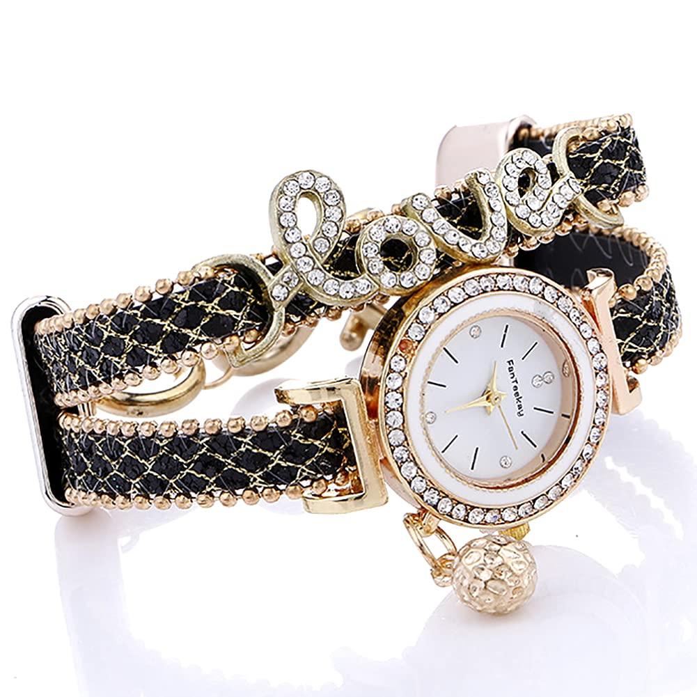 Rio Grande Sparkling Love Motif Design Long Bracelet Band Casual Watch for Women (Pink) ZM-WATCH6116-PK