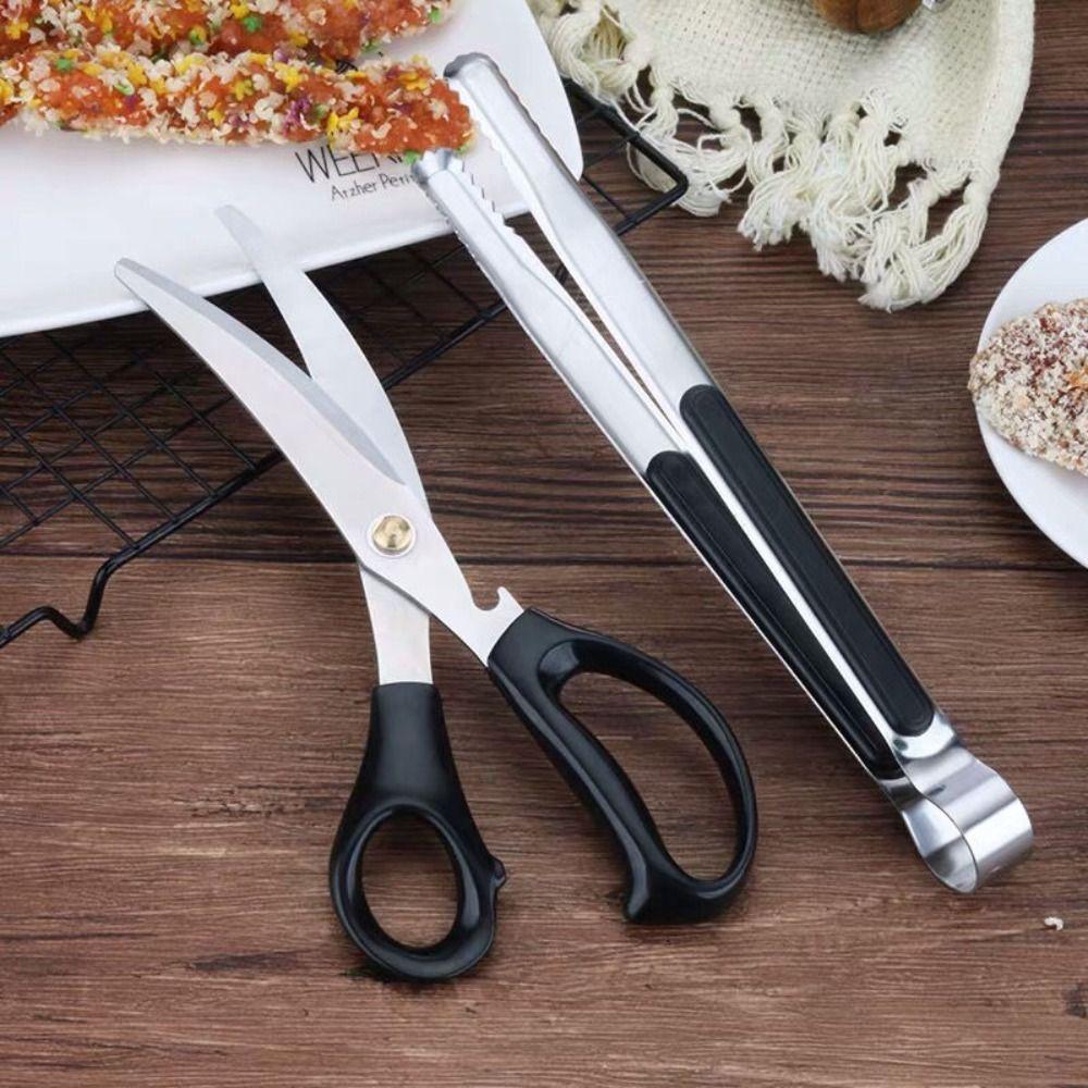 Heavy Duty Easy To Use Multipurpose Stainless Steel BBQ Tongs Food Shears Kitchen Scissors Clip