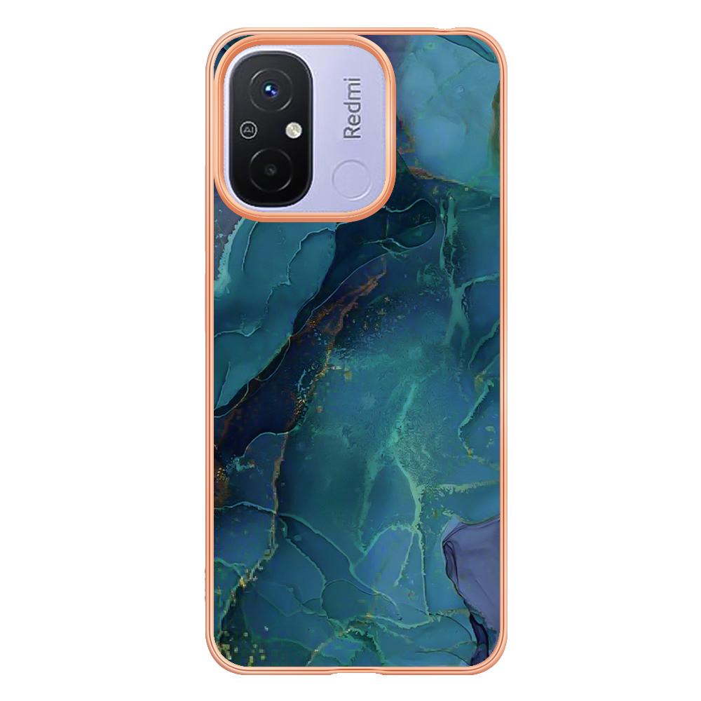 

For Xiaomi Redmi 12C 4G/11A 4G YB IMD Series-16 Style E Phone Case 2.0mm Electroplating IMD Marble Pattern TPU Cover Green