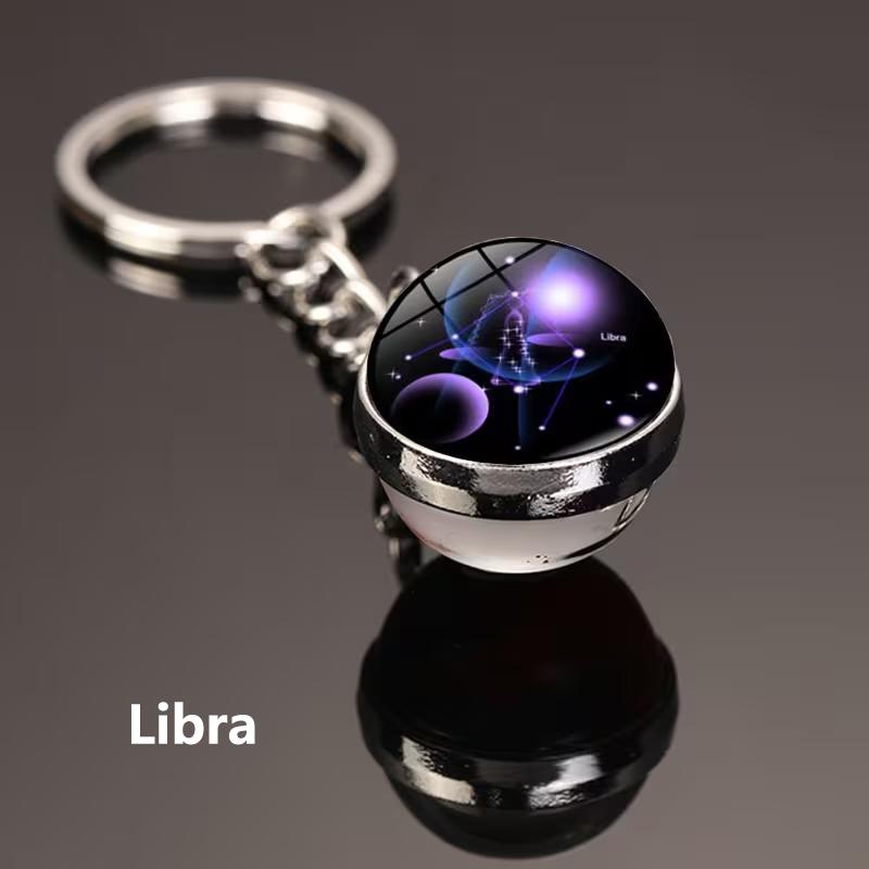 12 Constellations Luminous Car Keychain Glass Ball Zodiac Key Ring Starry Sky Pendant