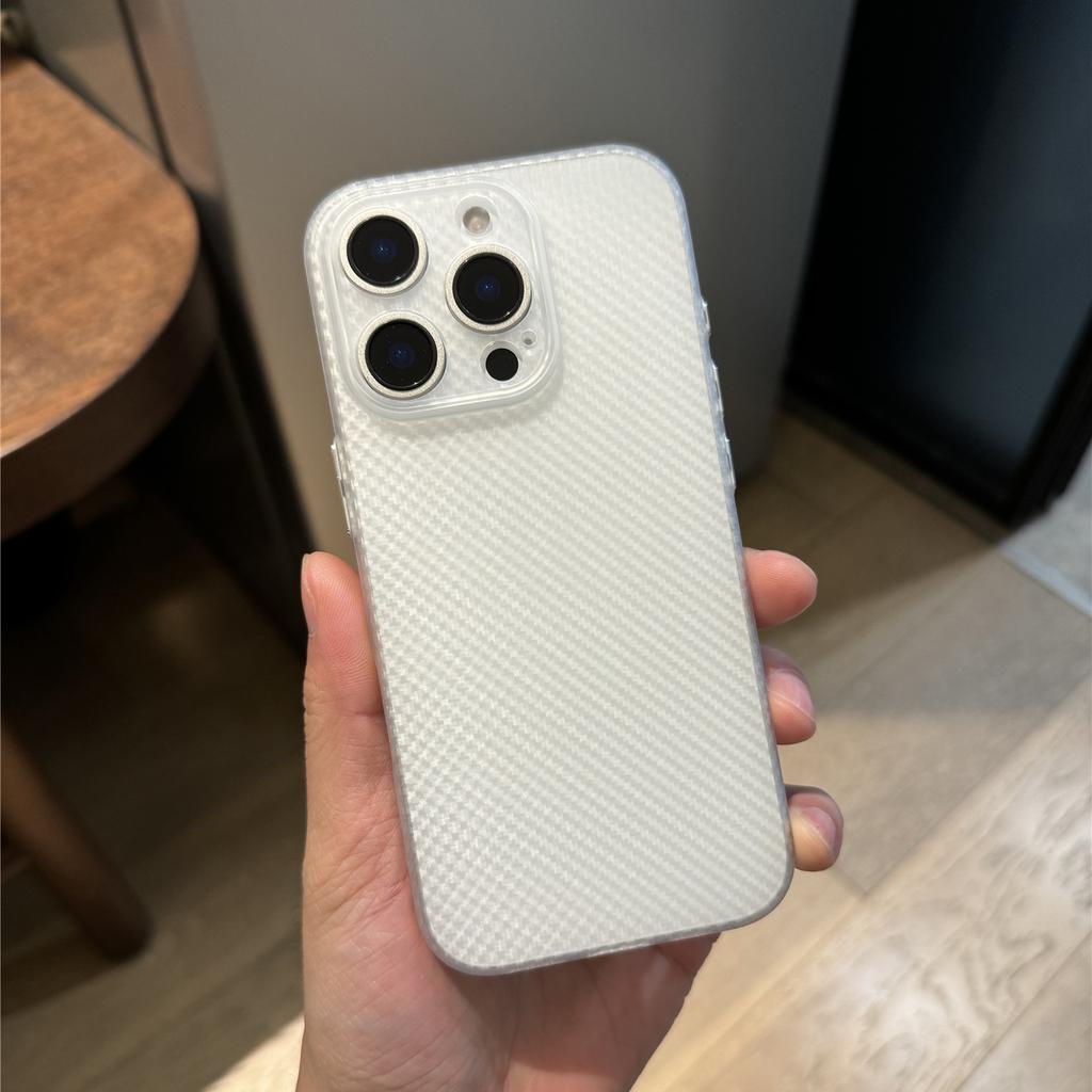 Ultra cienkie etui na telefon z teksturą włókna węglowego, twarde, do iPhone 16 16E 15 14 Plus 13 12 Pro Max, smukłe, PC, przezroczyste, odporne na wstrząsy, miękkie etui