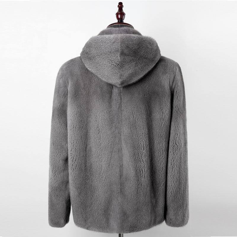 Men's imitation fur winter new imitation mink coat men's hooded imitation mink jacket imitation Rex rabbit hair stand-up collar