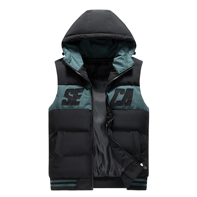 

Жилет с капюшоном Принтованный жилет для мужчин Осенью и зимой Новая свободная верхняя одежда Утепленная теплая куртка для мужчин XL чёрный