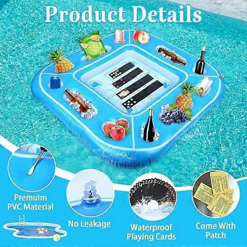 Floating Pool Game Table Inflatable Board Games Table with Cup Holders Floating Food Drink Bar Summer Pool Accessories for Adults And Kids