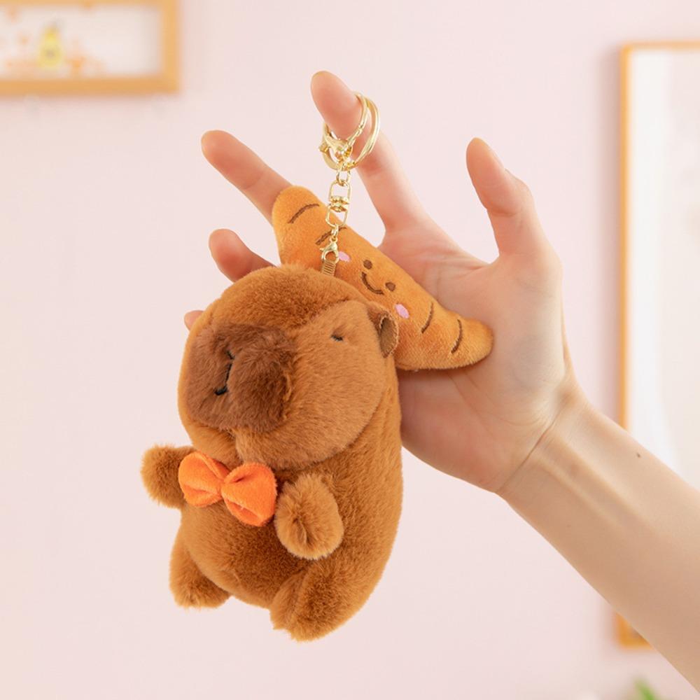 Stretchable Plush Couple Keychains Rotatable Capybara Plush Doll Capybara Plush Keychain  Kids