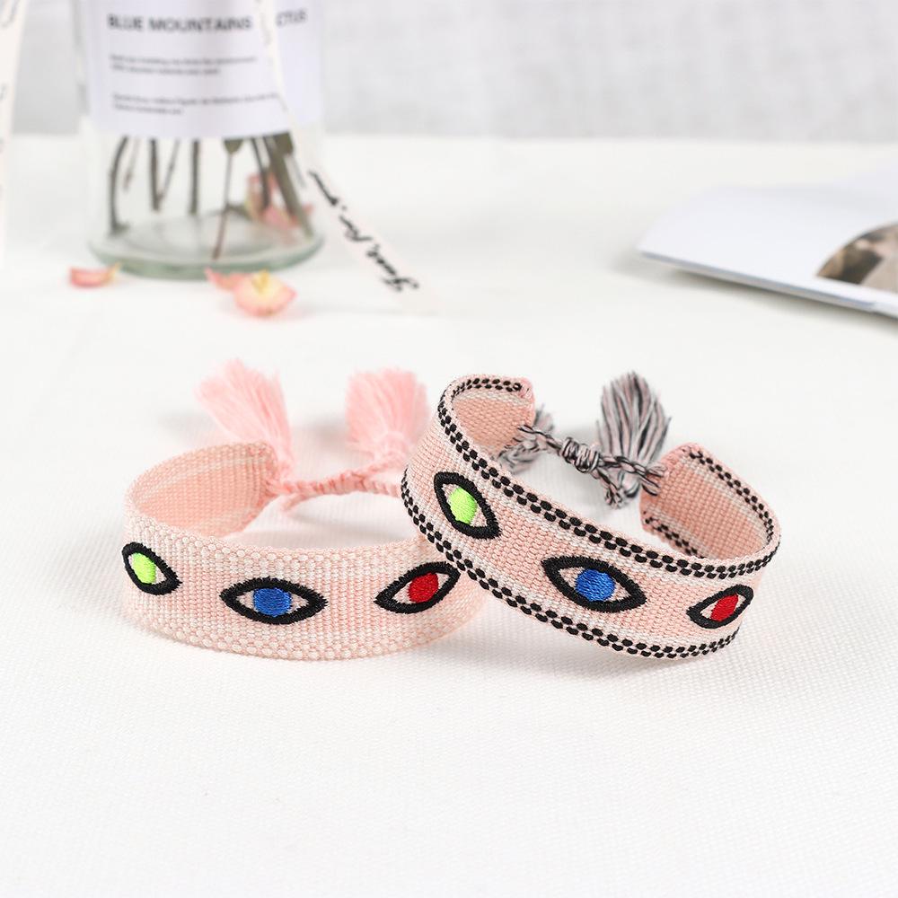 Women's Fashion Hand-Woven Lucky Evil Eye Bracelet with Tassel and Embroidery
