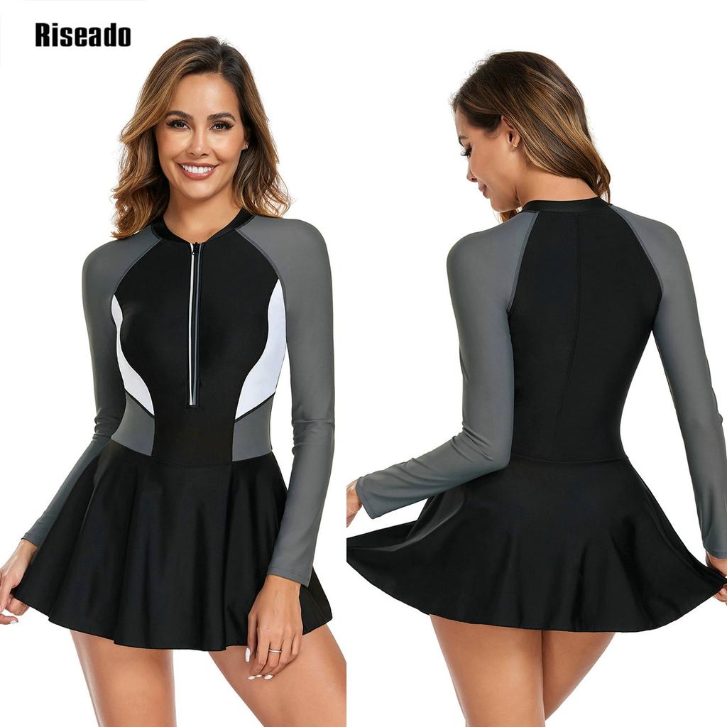 Riseado Women's One Piece Swimsuit Tummy Control Bathing Suit Slimming Swim Dress Plus Size Body Shaping Swimwear with Sleeve