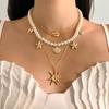 Bohemian Pearl Beaded Necklace Starfish Shell Pendant Necklace Holiday