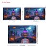 2D Dreamy Rainy City Backdrop, Moon and Colorful Umbrellas Party Background Cloth