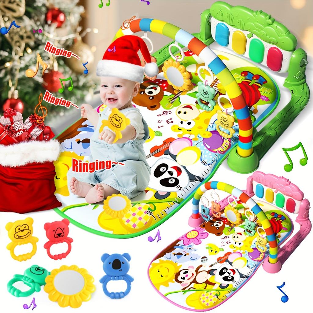 Baby Gym Play Mat with Music Pedal Piano Light Toy Rack Hanging Doll Educational Fitness Rack Toy Xmas Gift for Infants Toddlers
