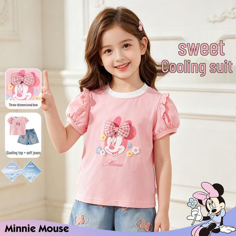 Disney Minnie Mouse Girls' Summer Ice-feel T-shirt & Denim Shorts Set