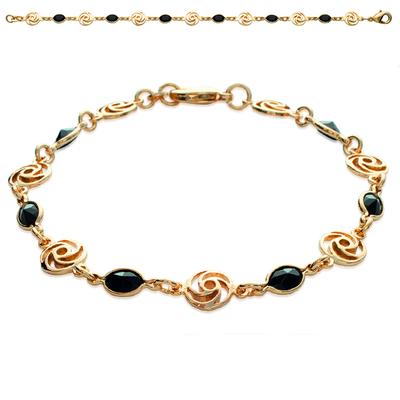 [L1199] - Gold Plated Bracelet 'Gouttes De Fées' Black (flower)