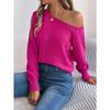 Women's Casual Solid-color Hollowed-out Off-the-shoulder Long-sleeved Pullover Sweater for Autumn and Winter
