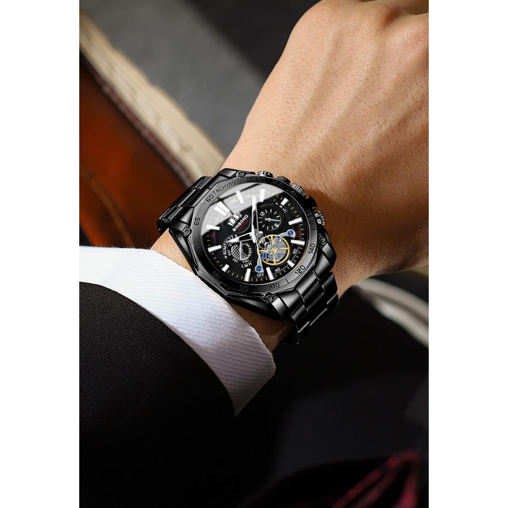 BINBOND High End Brand Men's Watch Original Stainless Steel Luminous Waterproof Watch Luxury Business Date Quartz Men Watches